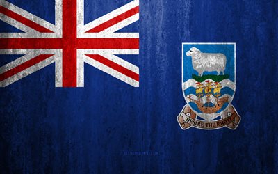 Flag of Falkland Islands, 4k, stone background, grunge flag, South America, Falkland Islands flag, grunge art, national symbols, Falkland Islands, stone texture