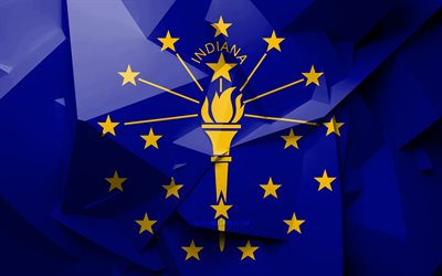 4k, Flag of Indiana, geometric art, american states, Indiana flag, creative, Indiana, administrative districts, Indiana 3D flag, United States of America, North America, USA