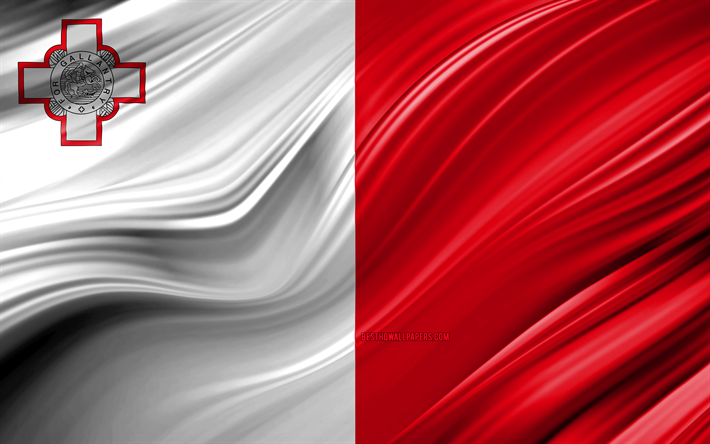 4k, Maltese flag, European countries, 3D waves, Flag of Malta, national symbols, Malta 3D flag, art, Europe, Malta