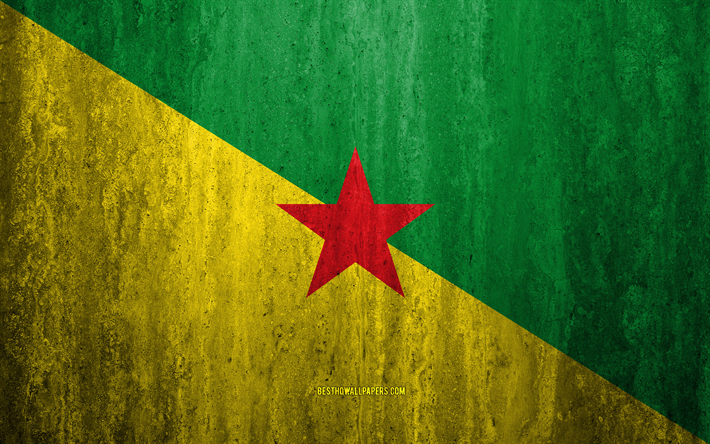 Flag of French Guiana, 4k, stone background, grunge flag, South America, French Guiana flag, grunge art, national symbols, French Guiana, stone texture