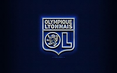Olympique Lyonnais FC, lasi logo, sininen rombista tausta, League 1, jalkapallo, ranskan football club, Olympique Lyonnais &#39; n logo, luova, OL, Olympique Lyonnais, Ranska