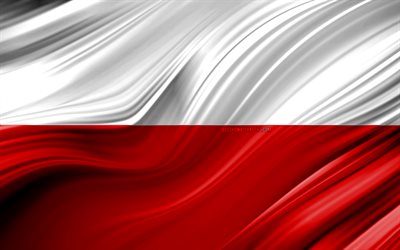 4k, polacco, bandiera, paesi Europei, 3D onde, Bandiera della Polonia, simboli nazionali, Polonia 3D, arte, Europa, Polonia
