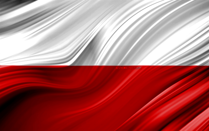 Polonya, ulusal semboller, 3D bayrak, sanat 4k, Polonya bayrak, Avrupa &#252;lkeleri, 3D dalgalar, Bayrak, Avrupa