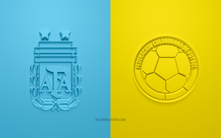 argentinien vs kolumbien, 3d-kunst, 2019 copa america, fu&#223;ball-match, logo, promo-material, copa america 2019 brasilien, conmebol, 3d-logos, argentinien, kolumbien, nationalmannschaft, s&#252;damerika