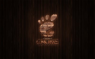 GNOME logotipo de madera, logotipo, fondo de madera, GNOME, emblemas, marcas, arte en madera, Linux