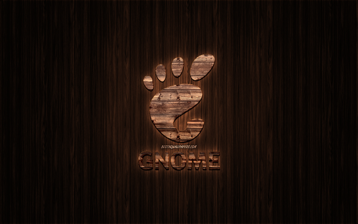 GNOME-logo, puinen logo, puinen tausta, GNOME, tunnus, merkkej&#228;, puinen art, Linux