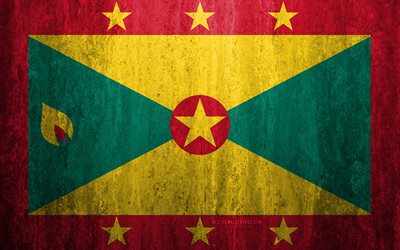 Flag of Grenada, 4k, stone background, grunge flag, North America, Grenada flag, grunge art, national symbols, Grenada, stone texture