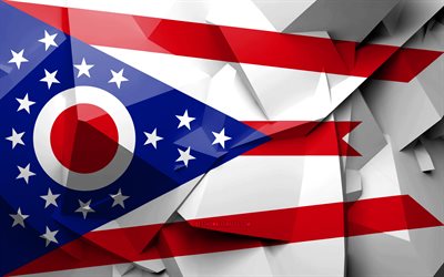 4k, Flag of Ohio, geometric art, american states, Ohio flag, creative, Ohio, administrative districts, Ohio 3D flag, United States of America, North America, USA