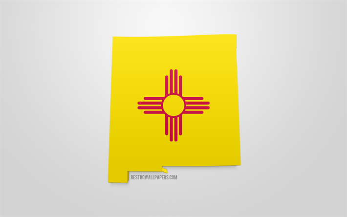 3d-flagga av New Mexico, karta silhuetten av New Mexico, AMERIKANSKA staten, 3d-konst, New Mexico 3d-flagga, USA, Nordamerika, New Mexico, geografi, New Mexico 3d siluett