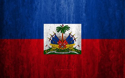 Flag of Haiti, 4k, stone background, grunge flag, North America, Haiti flag, grunge art, national symbols, Haiti, stone texture