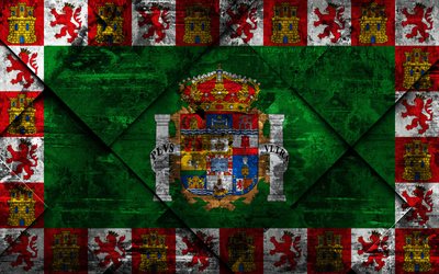 Flag of Cadiz, 4k, grunge art, rhombus grunge texture, spanish province, Cadiz flag, Spain, national symbols, Cadiz, provinces of Spain, creative art