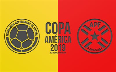 Kolombiya vs Paraguay, 2019 Copa America, futbol ma&#231;ı, promosyon, Copa America 2019 Brezilya, CONMEBOL, G&#252;ney Amerika Futbol Şampiyonası, yaratıcı sanat, Kolombiya, Paraguay, futbol