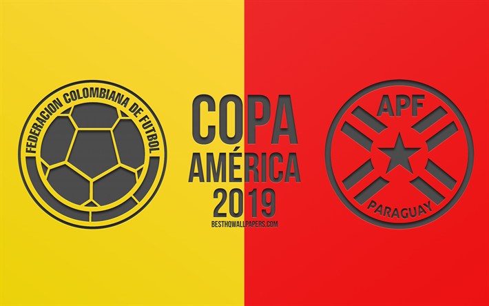 Kolumbia vs Paraguay, 2019 Copa America, jalkapallo-ottelu, promo, Copa America 2019 Brasilia, CONMEBOL, Etel&#228;-Amerikan Mestaruuskilpailut, creative art, Kolumbia, Paraguay, jalkapallo