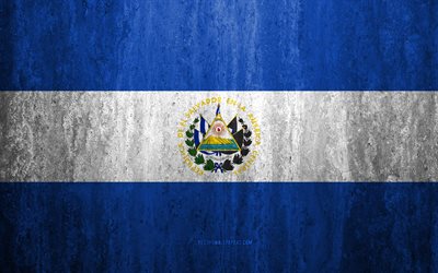 Drapeau du Salvador, 4k, pierre fond, grunge drapeau, Amérique du Nord, El Salvador drapeau grunge art, symboles nationaux, El Salvador, texture de pierre