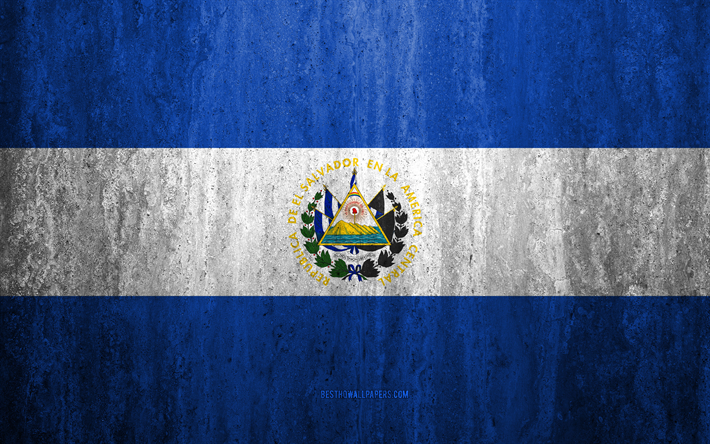 علم السلفادور, 4k, الحجر الخلفية, الجرونج العلم, أمريكا الشمالية, السلفادور العلم, الجرونج الفن, الرموز الوطنية, السلفادور, الحجر الملمس