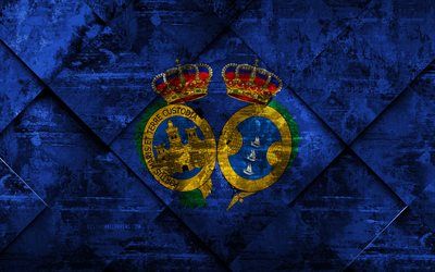 Bandiera di Huelva, 4k, grunge, arte, rombo grunge, texture, spagnolo provincia di Huelva, bandiera, Spagna, simboli nazionali, Huelva, province di Spagna, arte creativa