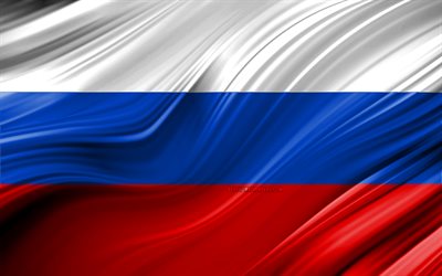 4k, ロシアフラグ, 欧州諸国, 3D波, 旗のロシア, 国立記号, ロシアの3Dフラグ, 美術, 欧州, ロシア