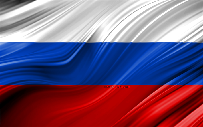 4k, Ryska flaggan, Europeiska l&#228;nder, 3D-v&#229;gor, Rysslands flagga, nationella symboler, Ryssland 3D-flagga, konst, Europa, Ryssland