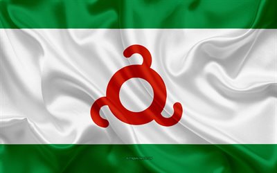 Flag of Ingushetia, 4k, silk flag, Federal subjects of Russia, Ingushetia flag, Russia, silk texture, Ingushetia Republic, Russian Federation