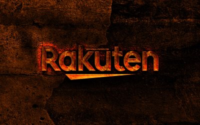 Rakuten fiery logo, orange stone background, Rakuten, creative, Rakuten logo, brands