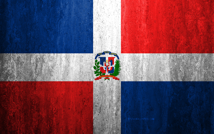 Flagga av Dominikanska Republiken, 4k, sten bakgrund, grunge flagga, Nordamerika, Dominikanska Republiken flaggan, grunge konst, nationella symboler, Dominikanska Republiken, sten struktur