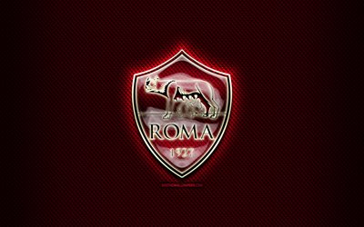 Roma FC, cam logosu, mor eşkenar arka plan, Ligi, futbol, İtalyan Futbol Kul&#252;b&#252;, Roman logo, yaratıcı, Roma, İtalya