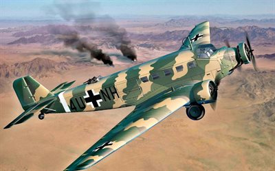 Junkers Ju-52, alem&#225;n aviones de transporte militar, de la Luftwaffe, la II Guerra Mundial, los aviones Militares, Junkers