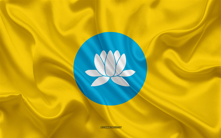 Flag of Kalmykia, 4k, silk flag, Federal subjects of Russia, Kalmykia flag, Russia, silk texture, Republic of Kalmykia, Russian Federation