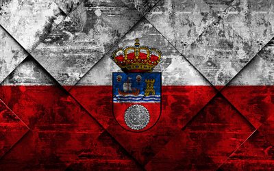 flagge von kantabrien, 4k, grunge, kunst, rhombus grunge-textur, spanischen provinz kantabrien flagge, spanien, nationale symbole, kantabrien, provinzen von spanien