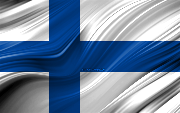 Finlandiya, ulusal semboller, 3D bayrak, sanat 4k, Finlandiya bayrağı, Avrupa &#252;lkeleri, 3D dalgalar, Bayrak, Avrupa