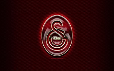 Galatasaray FC, glass logo, Super Lig, purple rhombic background, soccer, turkish football club, Galatasaray logo, creative, football, Galatasaray SK, Turkey