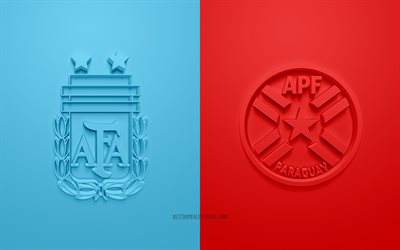 Argentina vs Paraguay, 3d art, 2019 Copa America, football match, logo, promo materials, Copa America 2019 Brazil, CONMEBOL, 3d logos, Argentina, Paraguay, national football team, South America