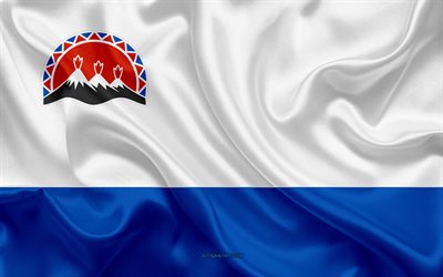 flagge von kamtschatka krai, 4k, seide flagge, f&#246;deralen subjekten von russland, kamtschatka krai flagge, russland, seide textur, kamtschatka krai, russische f&#246;deration