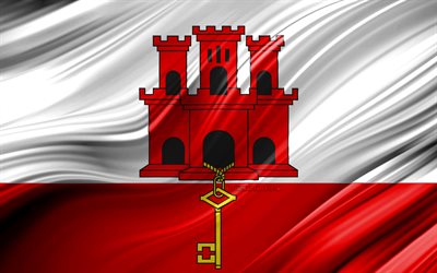 4k, Gibraltar flag, European countries, 3D waves, Flag of Gibraltar, national symbols, Gibraltar 3D flag, art, Europe, Gibraltar