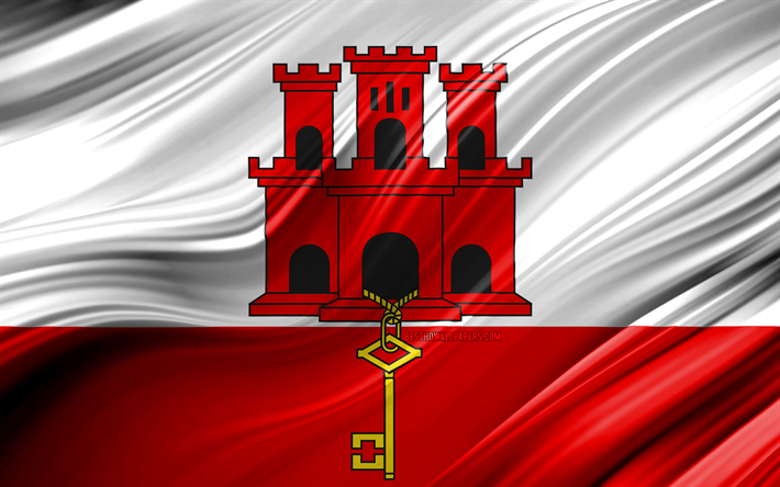 4k, Gibraltar bandera, los pa&#237;ses Europeos, 3D ondas, la Bandera de Gibraltar, los s&#237;mbolos nacionales, Gibraltar 3D de la bandera, el arte, Europa, Gibraltar