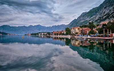 Karadağ, dağ manzarası Kotor, Adriyatik Denizi, akşam, G&#252;n batımı, sahil, tatil