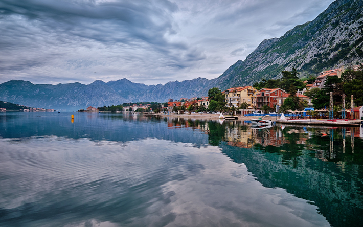 Sujo, Mar Adri&#225;tico, Montenegro, noite, p&#244;r do sol, costa, resorts de Montenegro, paisagem de montanha