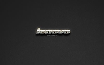 Lenovo logo, steel logo, brands, steel art, gray stone background, creative art, Lenovo, emblems