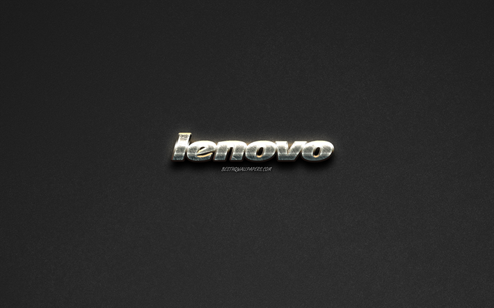 Logo Lenovo, l&#39;acier, le logo, les marques, l&#39;acier de l&#39;art, en pierre grise, fond, art cr&#233;atif, Lenovo, embl&#232;mes