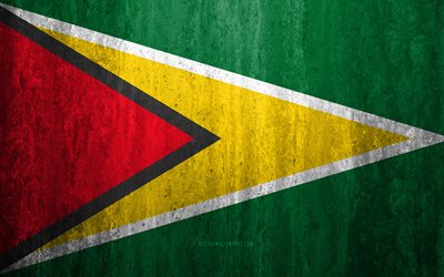 Flag of Guyana, 4k, stone background, grunge flag, South America, Guyana flag, grunge art, national symbols, Guyana, stone texture