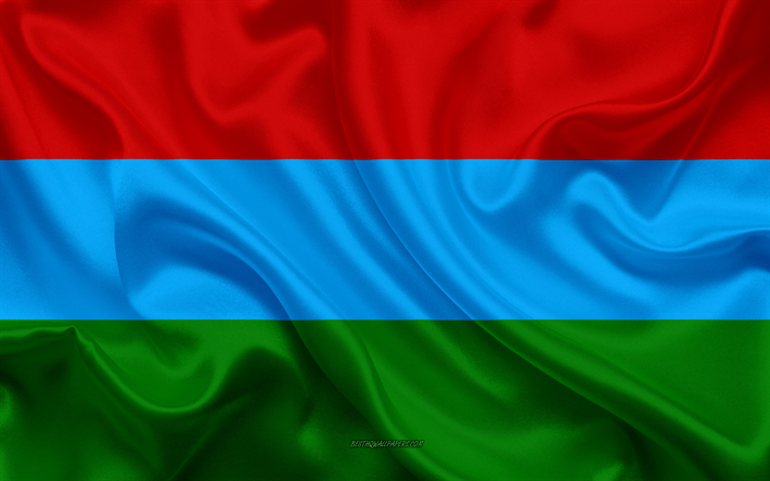 Rusya, Karelia bayrak Karelia bayrak, 4k, ipek bayrak, Federal konular, ipek doku, Karelia Cumhuriyeti, Rusya Federasyonu