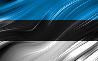 4k, Estniska flaggan, Europeiska l&#228;nder, 3D-v&#229;gor, Flaggan i Estland, nationella symboler, Estland 3D-flagga, konst, Europa, Estland