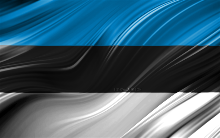 Estonya, ulusal semboller, 3D bayrak, sanat 4k, Estonya bayrağı, Avrupa &#252;lkeleri, 3D dalgalar, Bayrak, Avrupa
