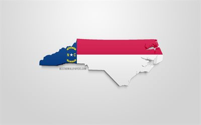 3d flag North Carolina, kartta siluetti Pohjois-Carolina, YHDYSVALTAIN valtion, 3d art, North Carolina 3d flag, USA, Pohjois-Amerikassa, Pohjois-Carolina, maantiede, North Carolina 3d siluetti