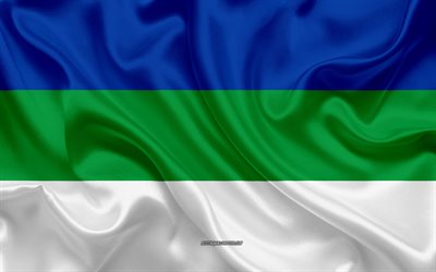 Bandiera di Komi, 4k, seta, bandiera, soggetti Federali della Russia, Komi bandiera, Russia, texture, Repubblica dei Komi, Federazione russa