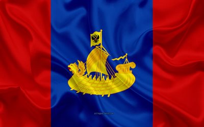 flagge von kostroma oblast, 4k, seide flagge, f&#246;deralen subjekten von russland, kostroma oblast fahne, russland, seide textur, kostroma oblast, russische f&#246;deration