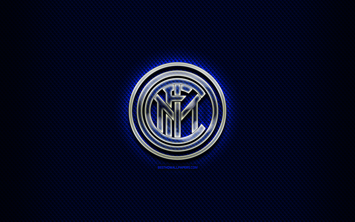 Internazionale FC, vidrio logotipo, azul, fondo, Serie a, f&#250;tbol, club de f&#250;tbol italiano, Internazionale logotipo, creativa, el Inter de Mil&#225;n FC, Italia