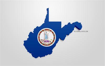 3d flag of Virginia, map silhouette of Virginia, US state, 3d art, Virginia 3d flag, USA, North America, Virginia, geography, Virginia 3d silhouette