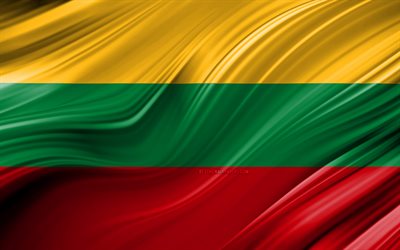 4k, Litauiska flaggan, Europeiska l&#228;nder, 3D-v&#229;gor, Litauens flagga, nationella symboler, Litauen 3D-flagga, konst, Europa, Litauen