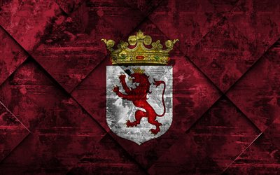 flagge von leon, 4k, grunge, kunst, rhombus grunge-textur, spanischen provinz leon flagge, spanien, nationale symbole, leon, provinzen von spanien